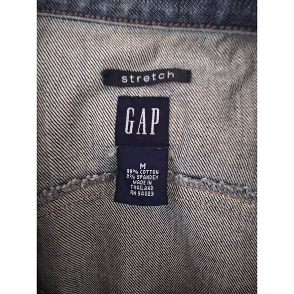GAP Stretch Y2K Button Front Blue Denim Western Trucker Jacket Women's Sz M - Picture 4 of 5